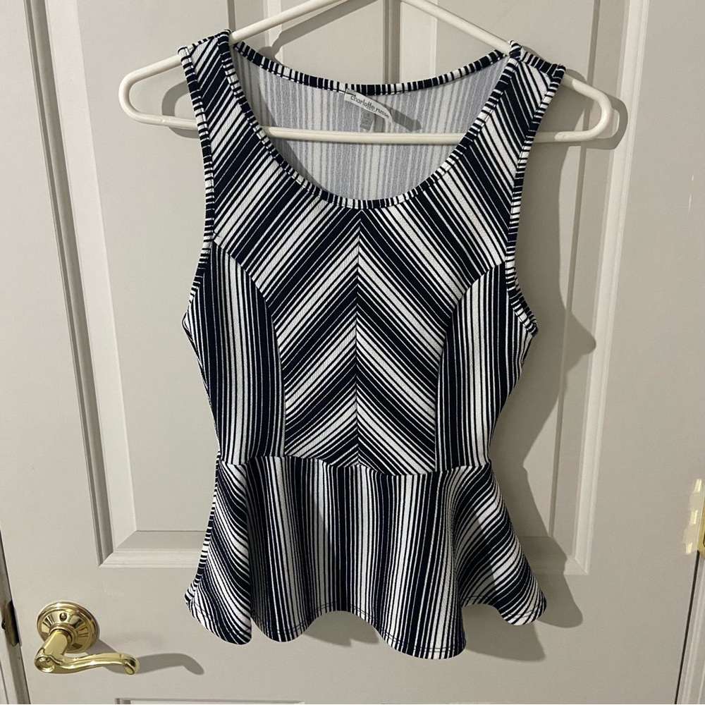 Charlotte Russe Black and White Striped Tank Top